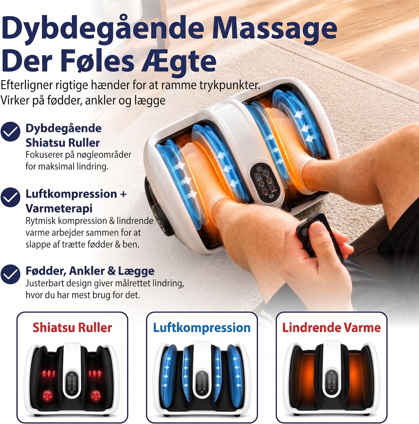 3-i-1 Dybdegående Fod- og Lægmassager med Shiatsu, Luftkompression & Varmeterapi