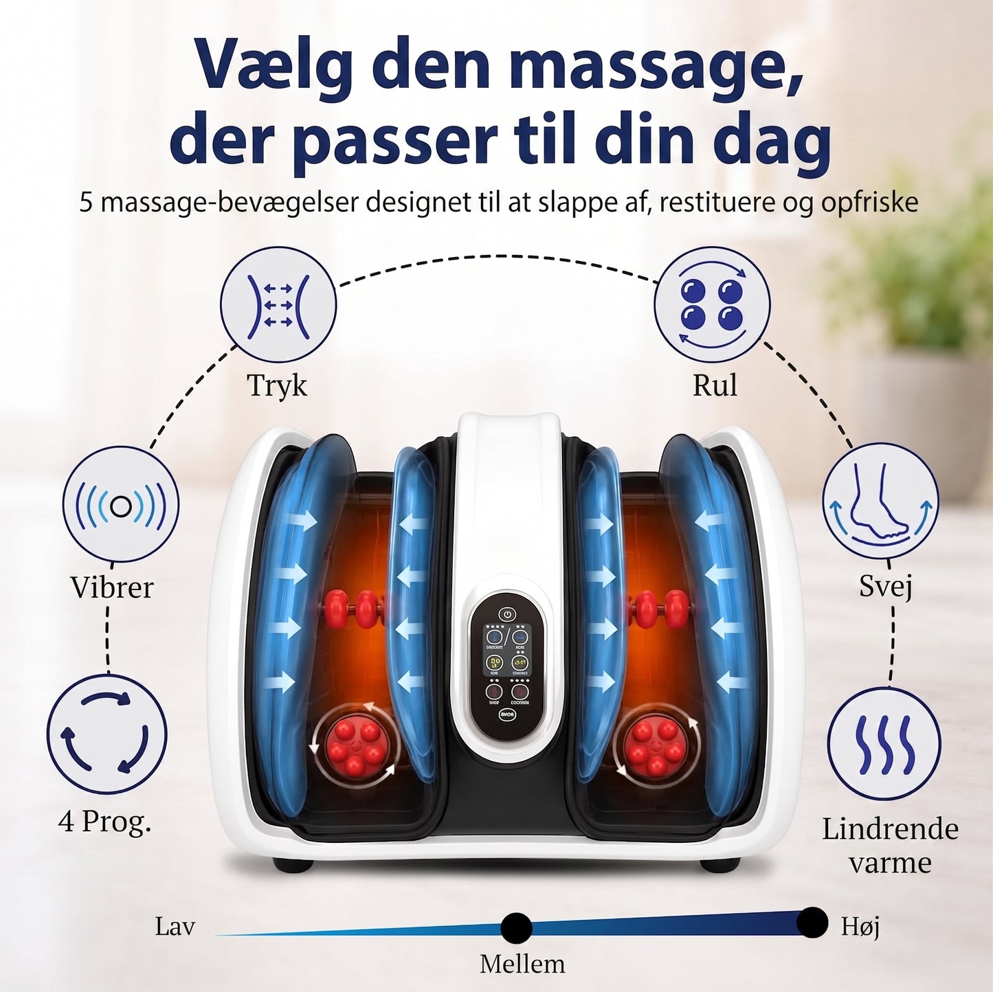 3-i-1 Dybdegående Fod- og Lægmassager med Shiatsu, Luftkompression & Varmeterapi
