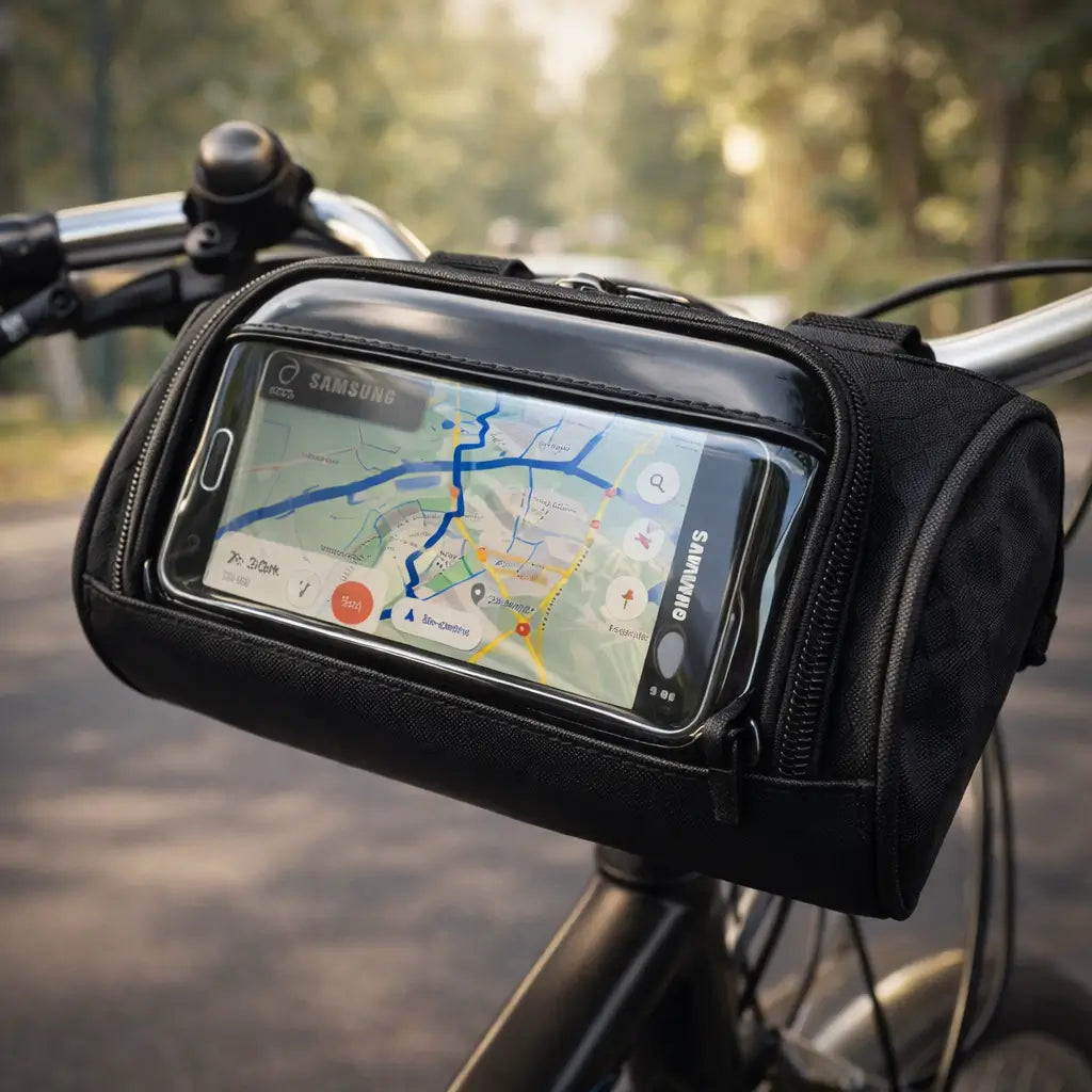 Cykelstyrstaske med berøringsskærm til telefon