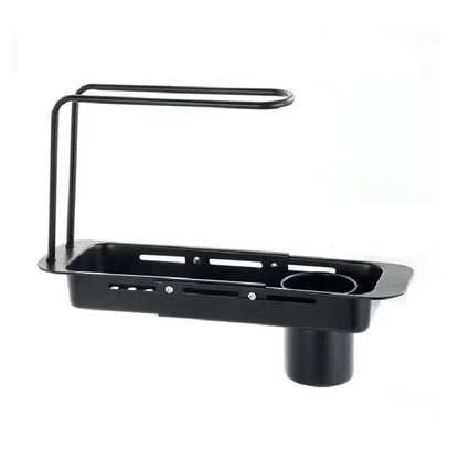 Justerbart teleskopisk opbevaringsstativ til vask, køkkenarmatur til opbevaring af svamp og håndklæde