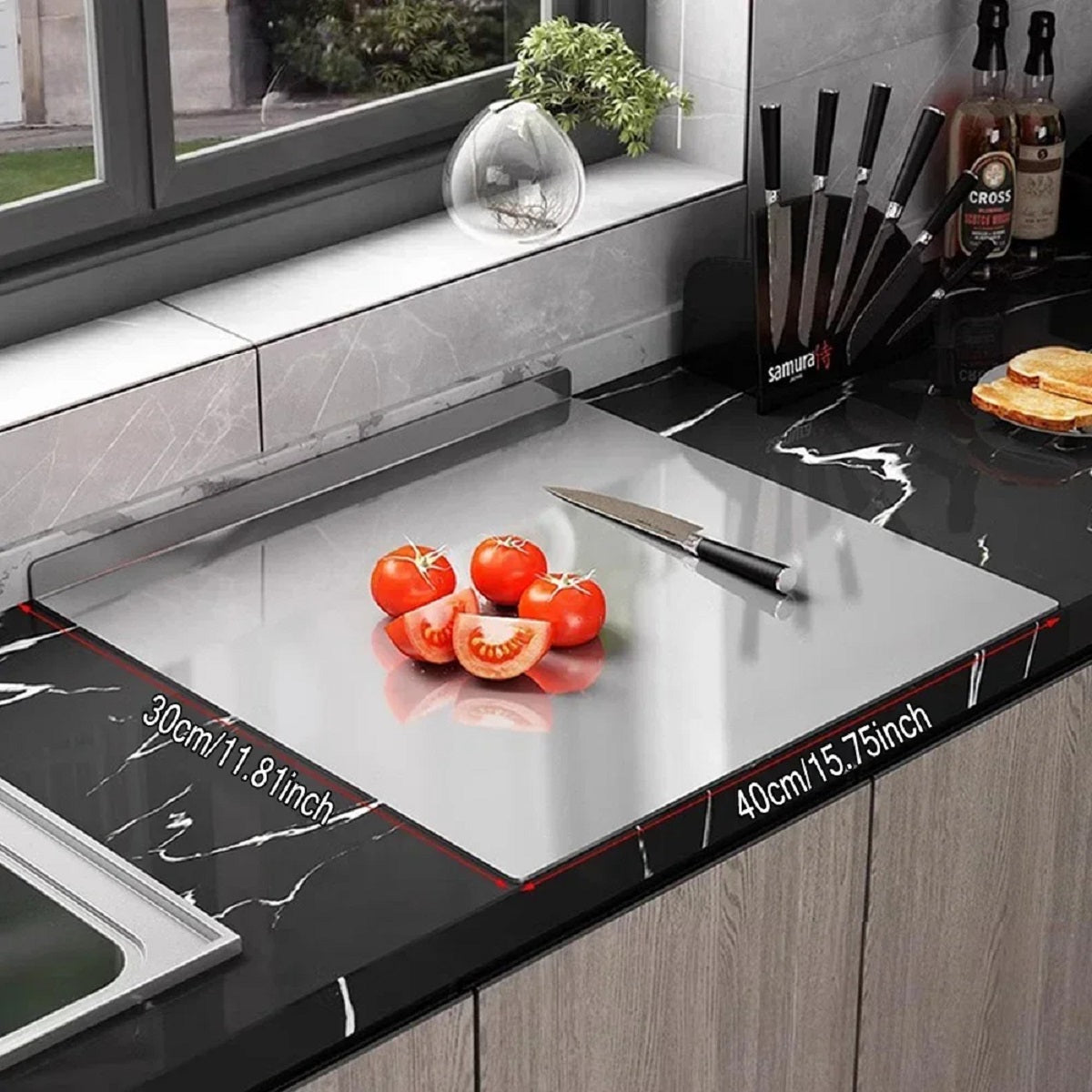 L-Shaped Stainless Steel Cutting Board – Foldable Space-Saving Kitchen Board