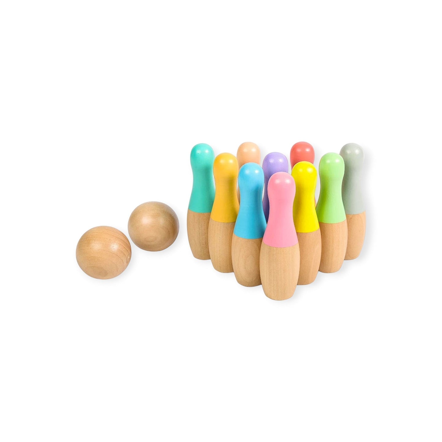 Montessori regnbue-bowling-sæt i træ