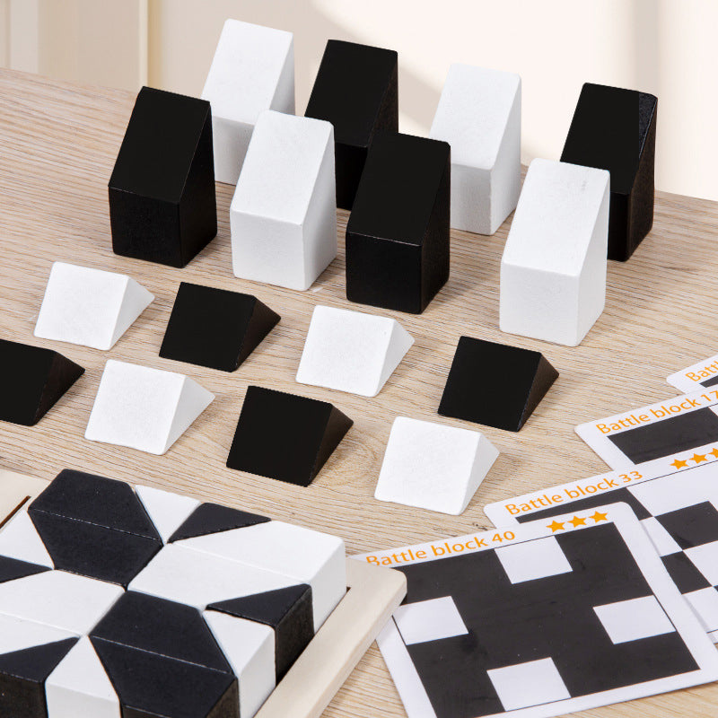 Puzzle de blocs géométriques avec cartes-défis pour enfants