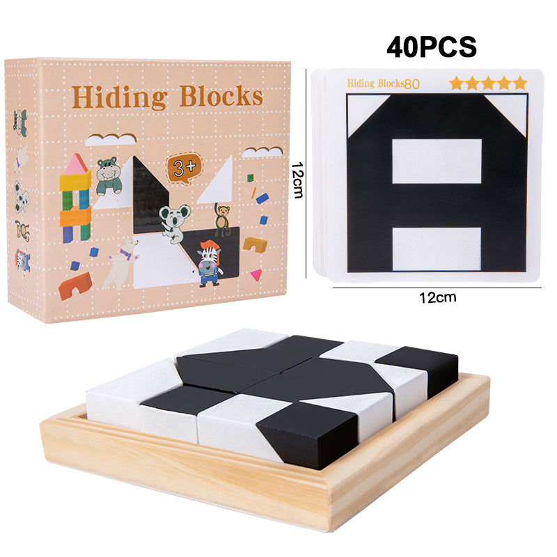 Puzzle de blocs géométriques avec cartes-défis pour enfants