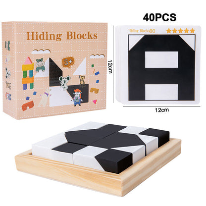 Puzzle de blocs géométriques avec cartes-défis pour enfants
