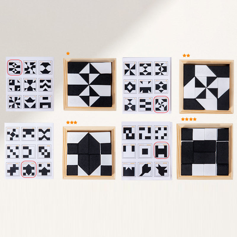 Puzzle de blocs géométriques avec cartes-défis pour enfants