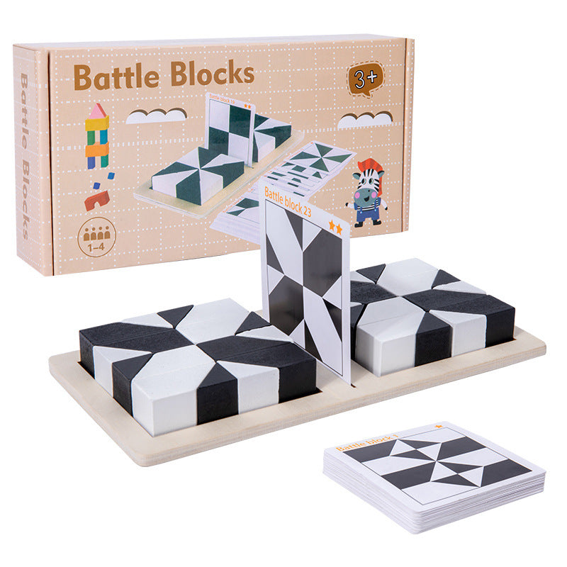 Puzzle de blocs géométriques avec cartes-défis pour enfants