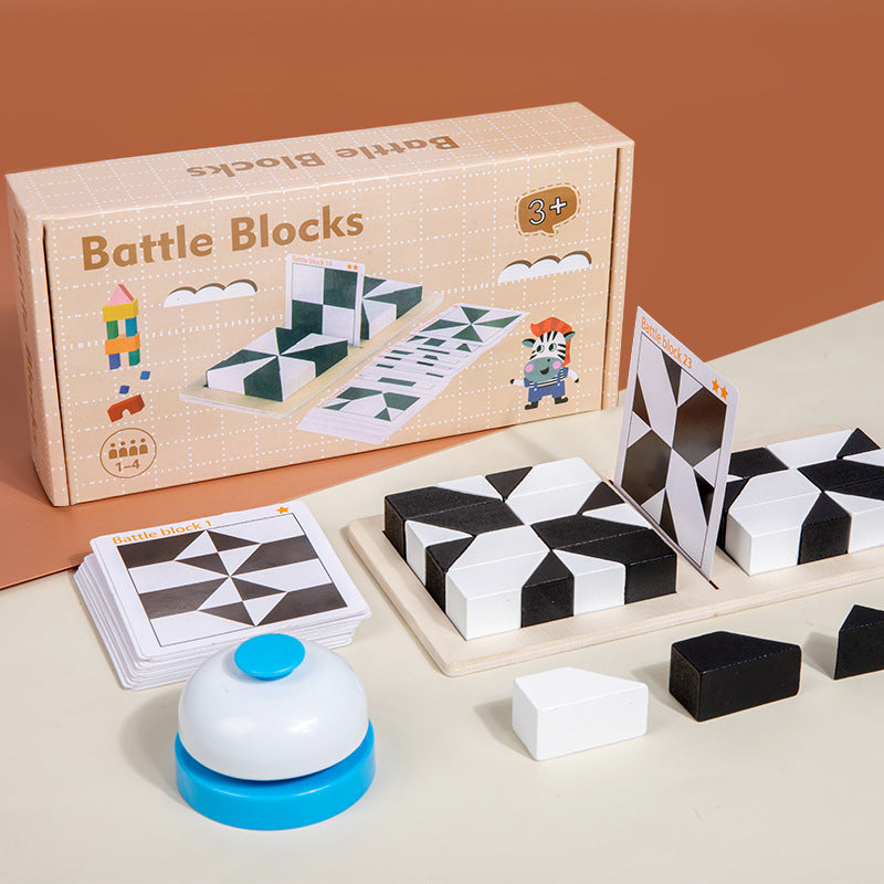 Puzzle de blocs géométriques avec cartes-défis pour enfants