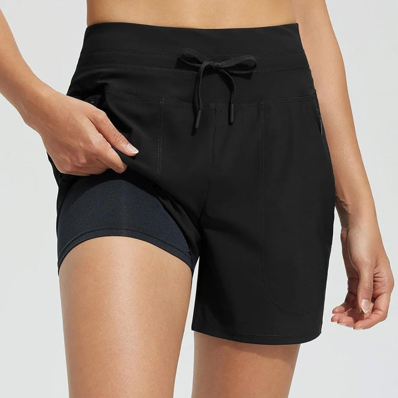 Kvinder Højtaljede hurtigtørrende badeshorts