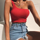 Kvinder One Shoulder Crop Top - Blød og høj kvalitet (fås i 5 farver)