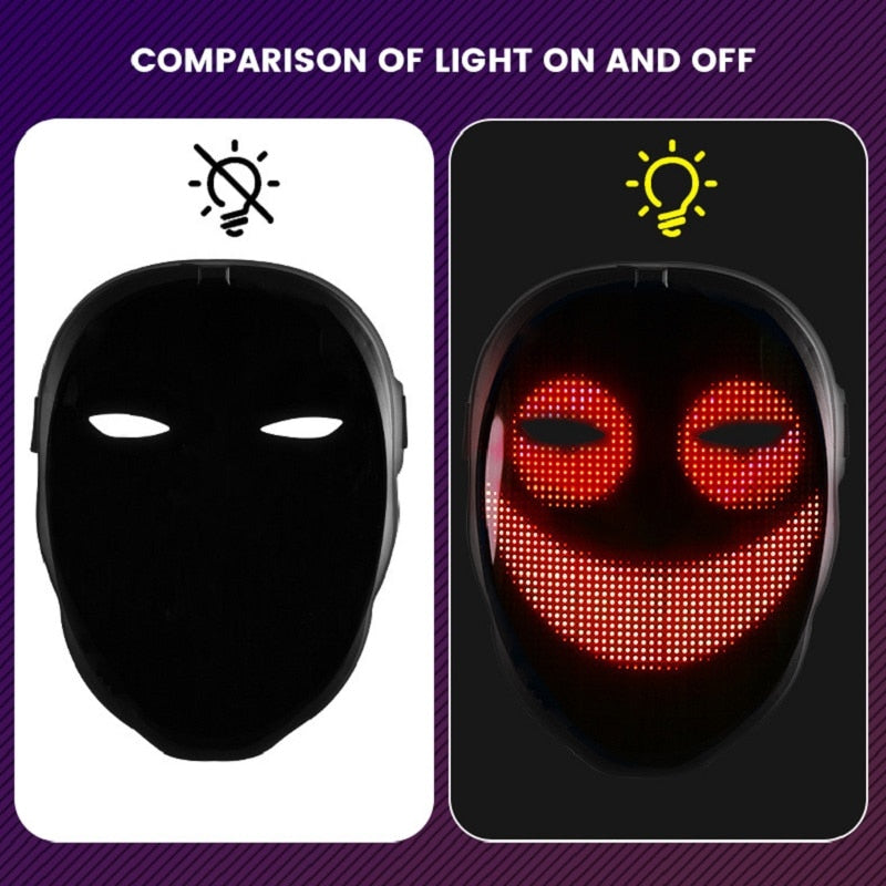 LED Face Transformation Mask   Genopladelig maske med app-kontrol